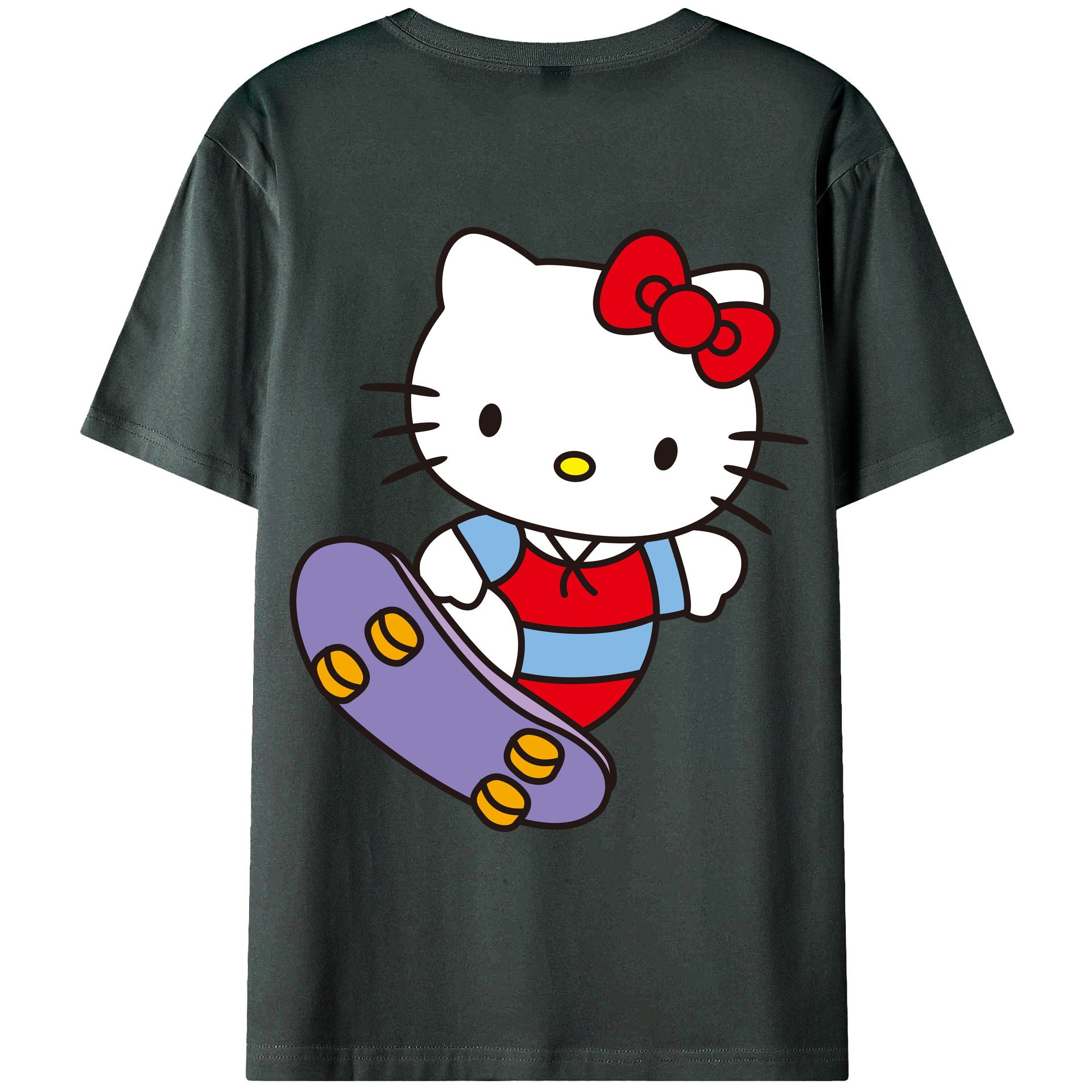 （画像用） Hello Kitty ハローキティ 綿100％ メンズ半袖Tシャツ（バックプリント） 通気性